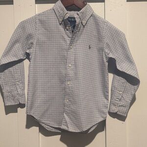 Ralph Lauren Kids White and Blue Plaid Button-Down Shirt-Size 5